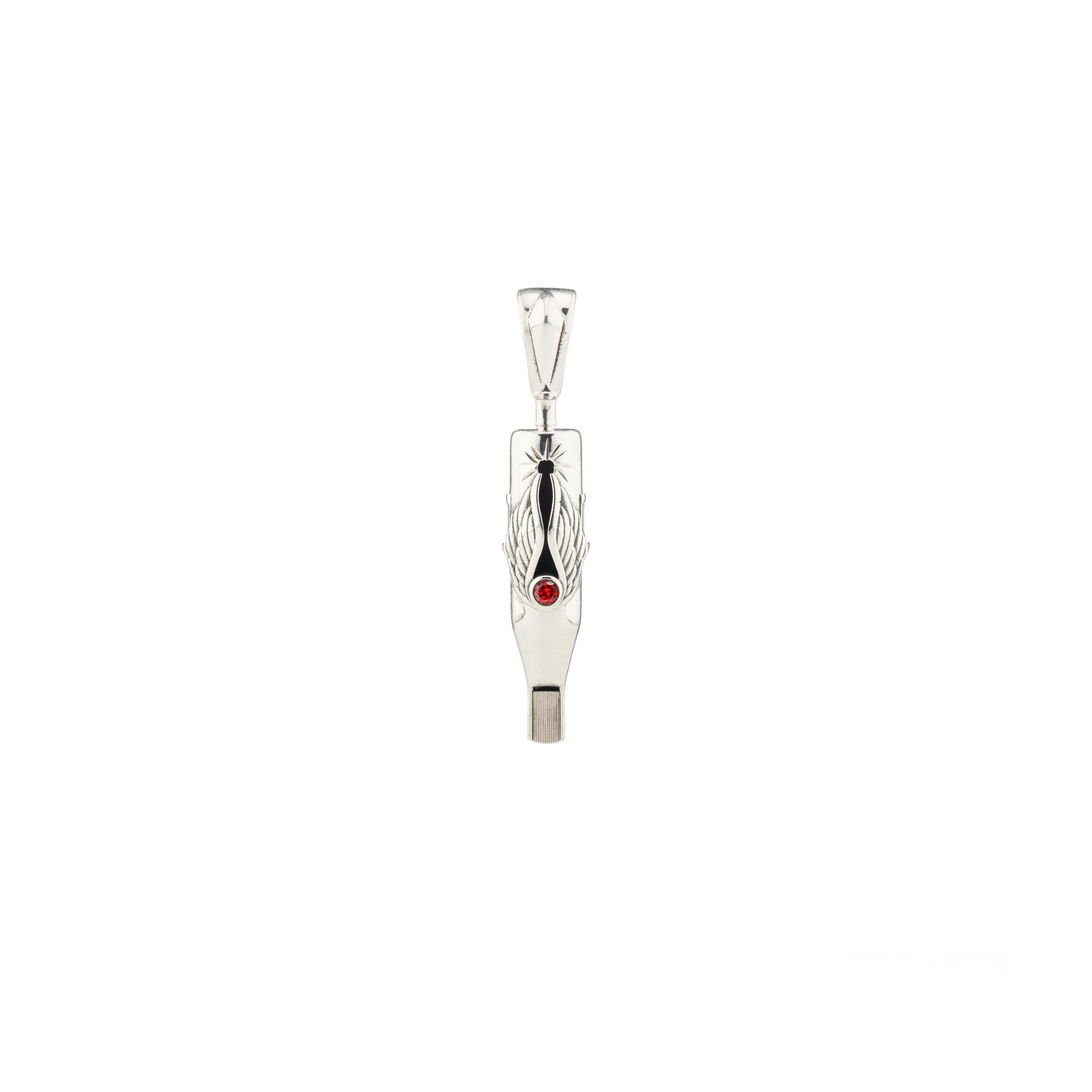 Tiny Wings Birthstone Tattoo Pendant Magnum - Round Gem Silver