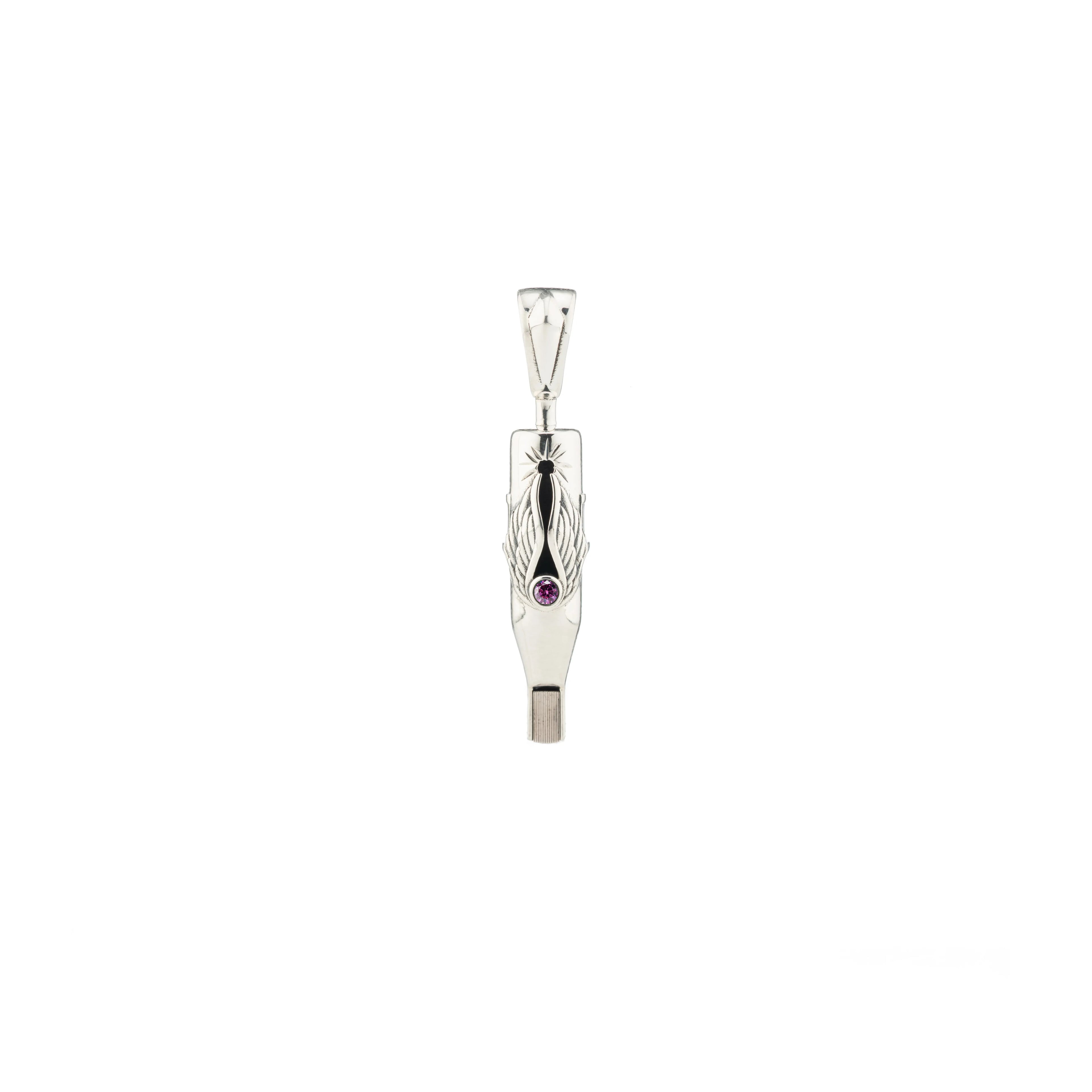 Tiny Wings Birthstone Tattoo Pendant Magnum - Round Gem Silver