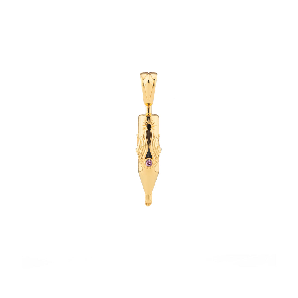 Tiny Wings Birthstone Tattoo Pendant Round Liner - Round Gem Gold Plated