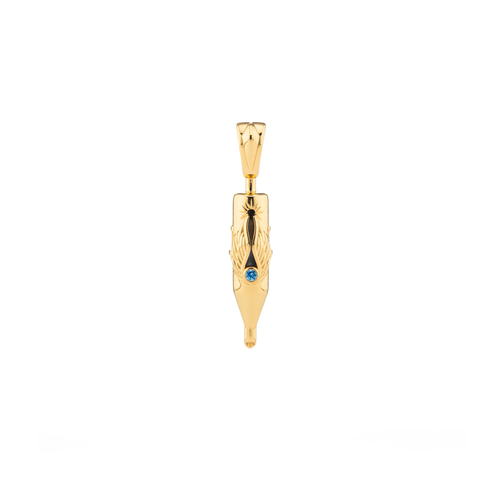 Tiny Wings Birthstone Tattoo Pendant Round Liner - Round Gem Gold Plated