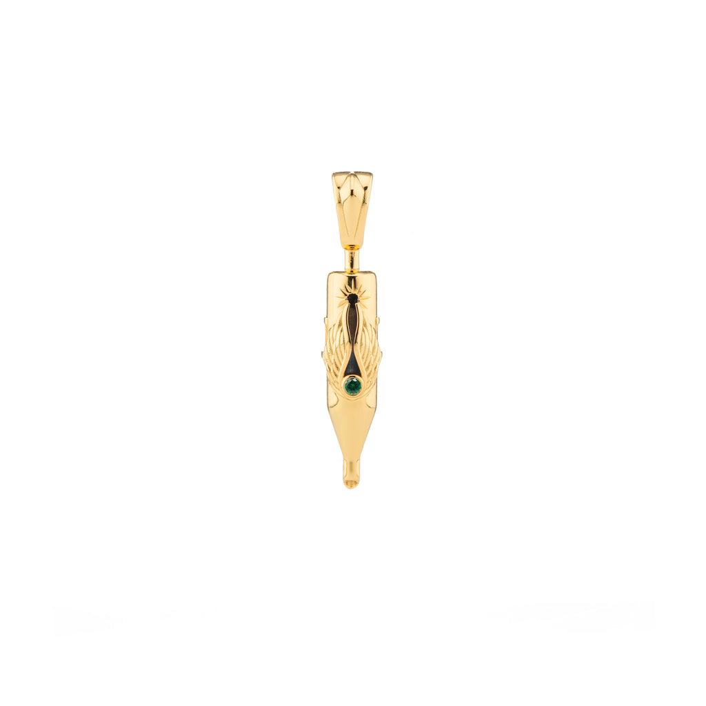 Tiny Wings Birthstone Tattoo Pendant Round Liner - Round Gem Gold Plated