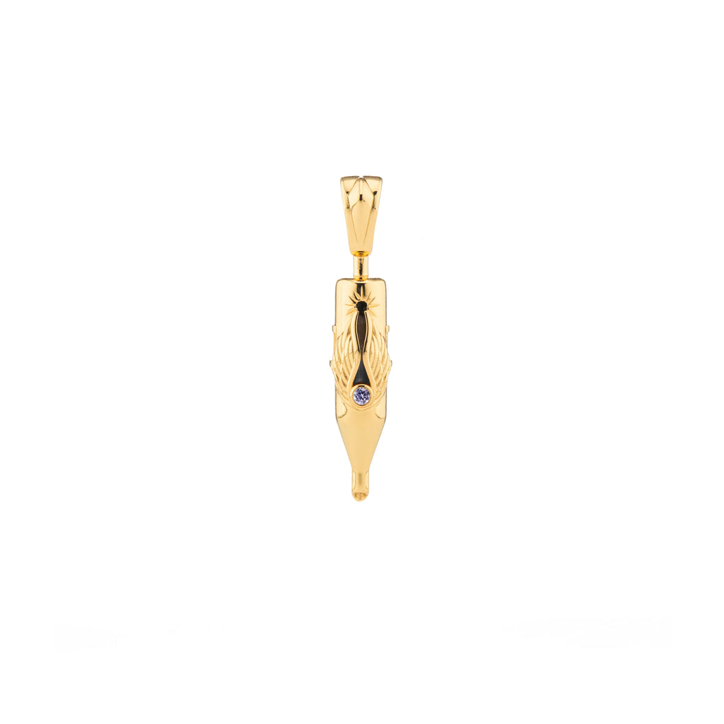 Tiny Wings Birthstone Tattoo Pendant Round Liner - Round Gem Gold Plated