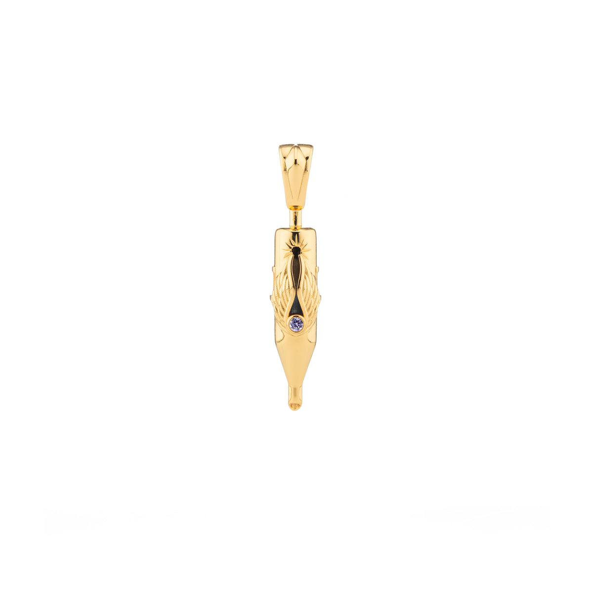 Tiny Wings Birthstone Tattoo Pendant Round Liner - Round Gem Gold Plated