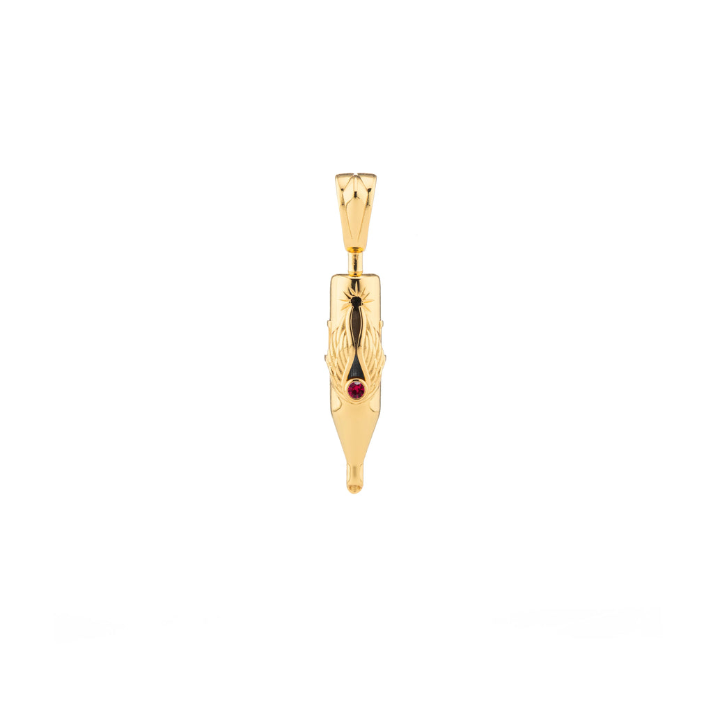 Tiny Wings Birthstone Tattoo Pendant Round Liner - Round Gem Gold Plated