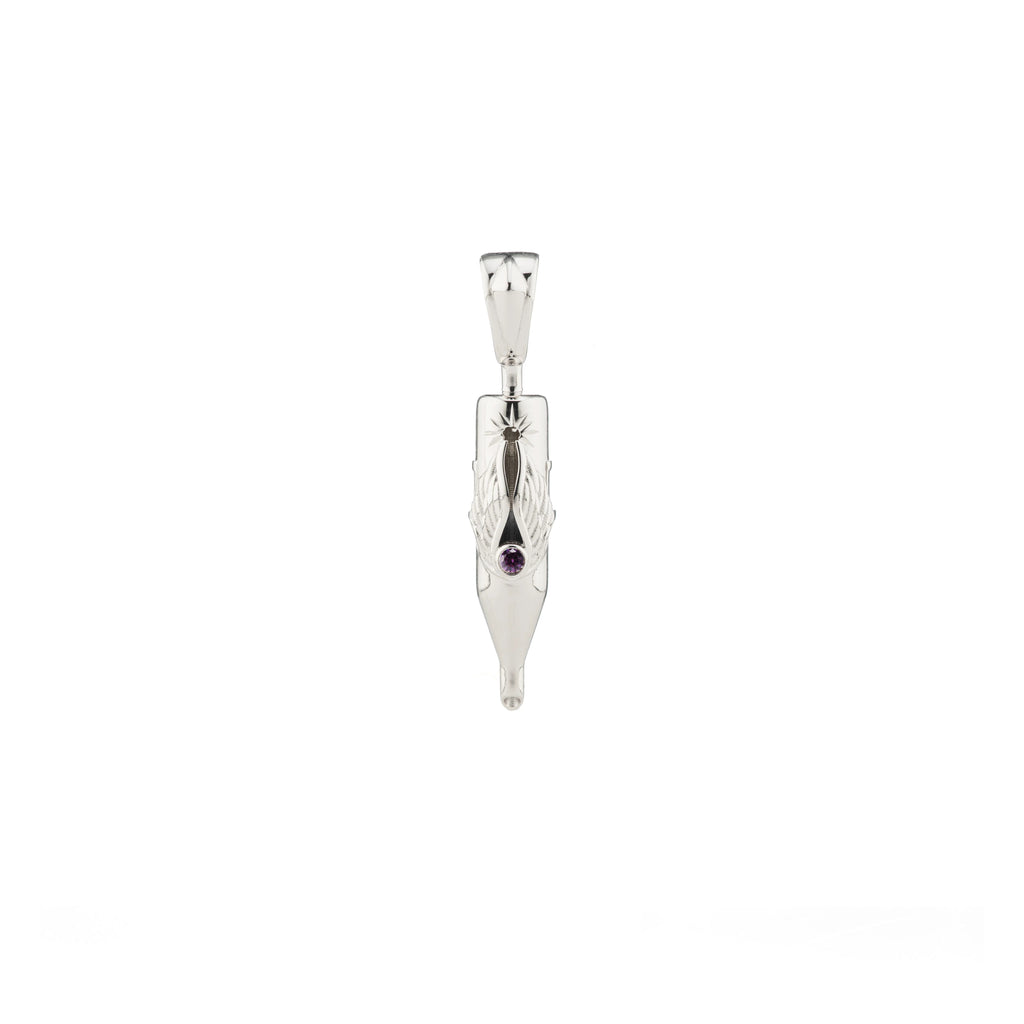 Tiny Wings Birthstone Tattoo Pendant Round Liner - Round Gem Silver
